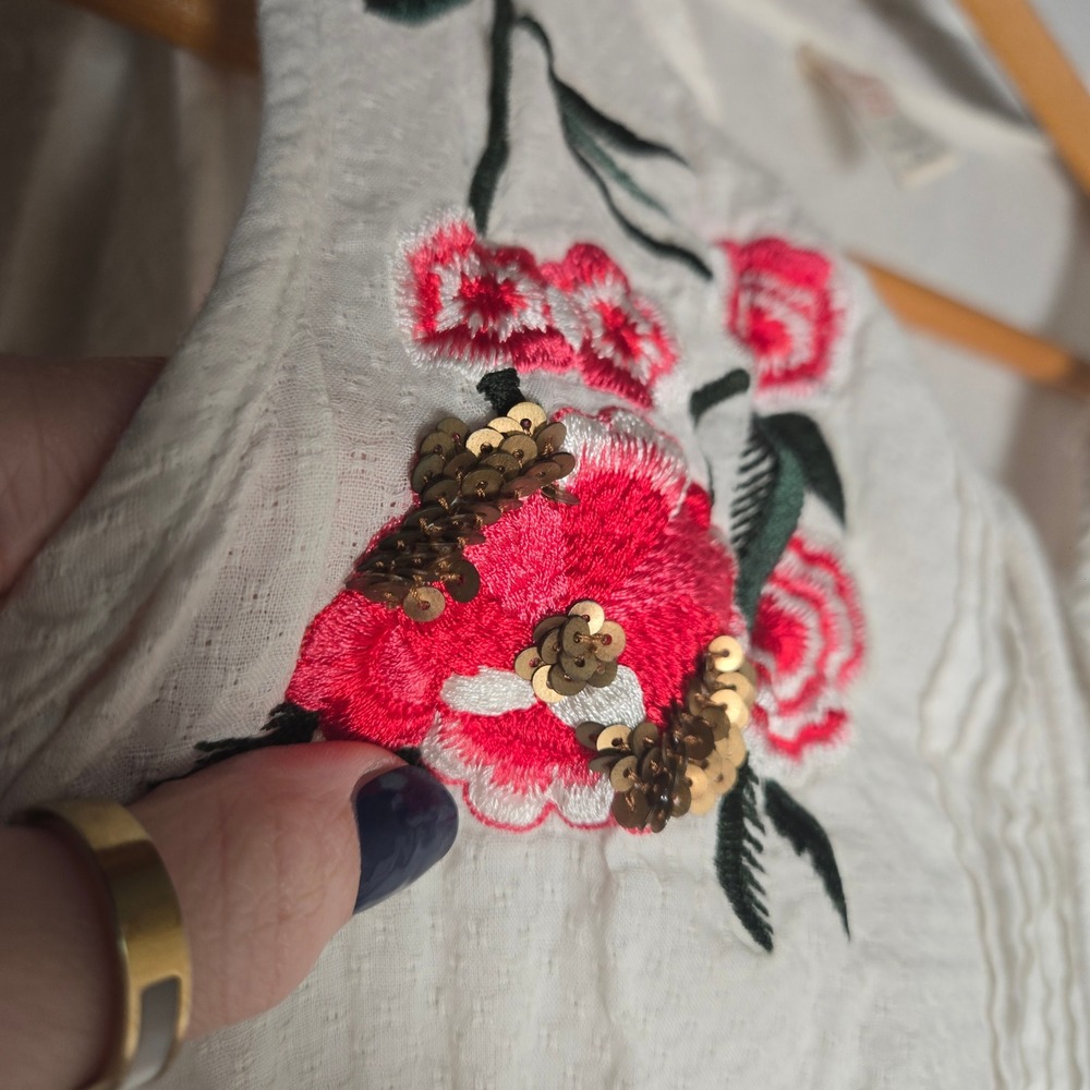 Anthropologie Raga Orchid Creek Embroidered Mini Dress Small Boho Tassel Sequins - Picture 6 of 8